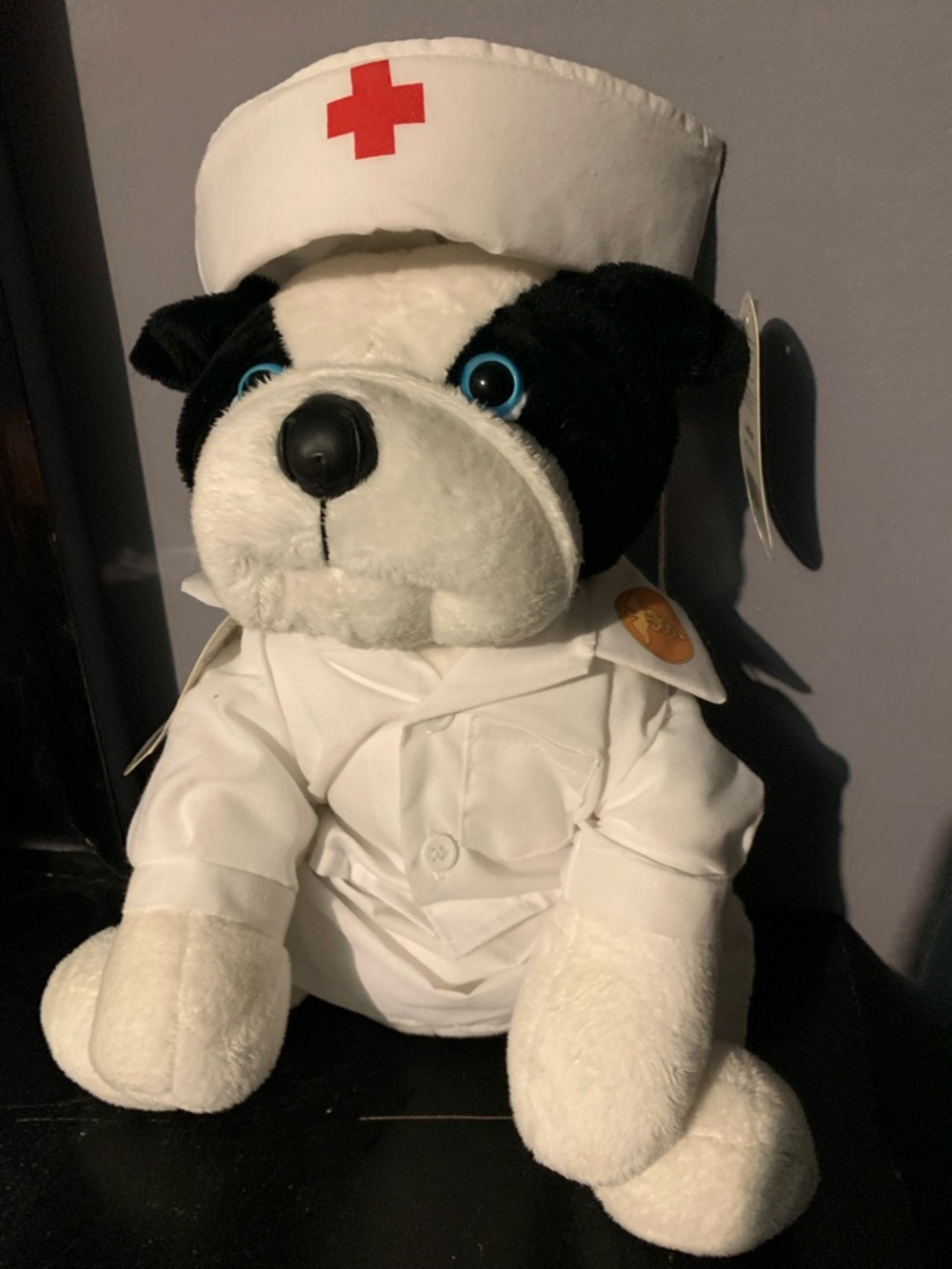 Vintage 2005 Animaland /Nanco Bulldog Plush Nurse Outfit Stuffed Animal